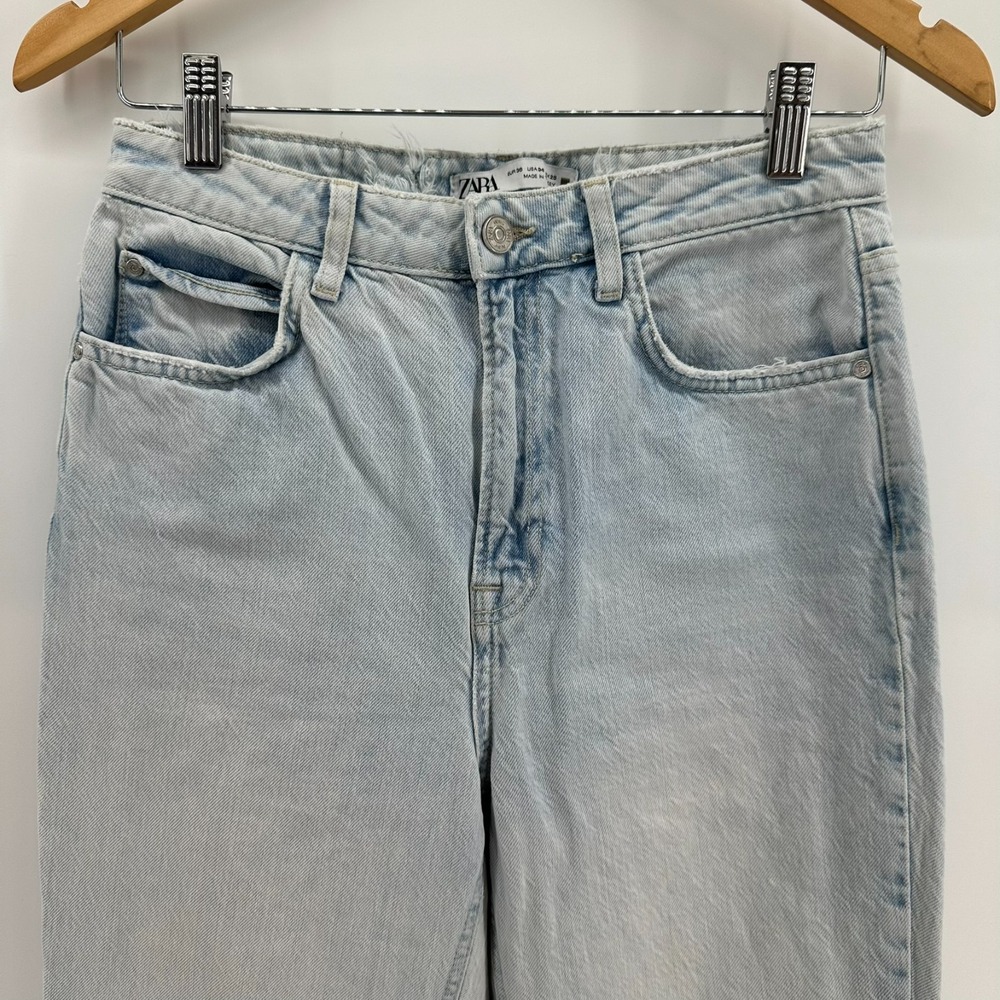 Zara Jeans‎ Womens 4 Blue Denim High Rise Distressed Frayed Hem Outdoor Street